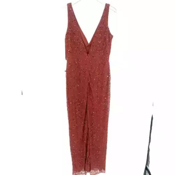 MAC DUGGAL Evening Gown Sequin Red Brick Beaded V Neck Dress Size 6 NWT - Picture 9 of 14